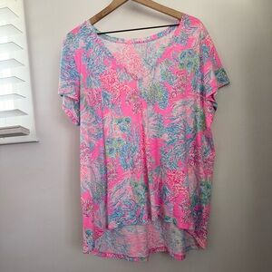 Lilly Pulitzer XXL Etta V Neck T-Shirt Prosecco Pink Preppy Resort Vacation